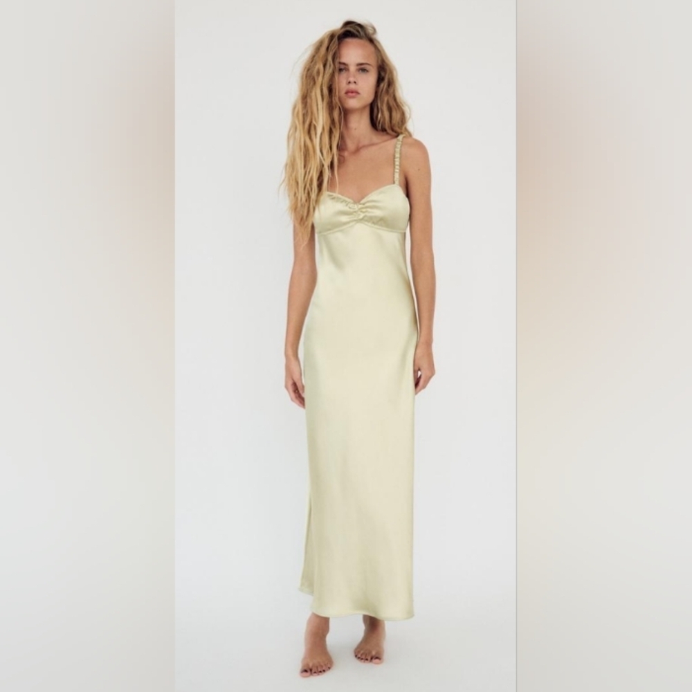 Zara Satin Effect Midi Slip Dress